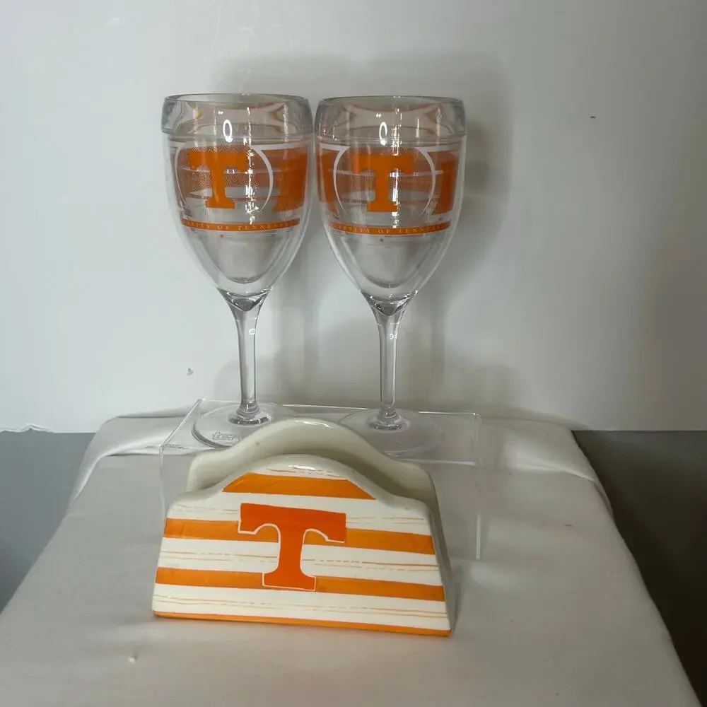 Tennessee Volunteers Tervis Wine Goblets & Ceramic Napkin Holder 3 Piece Set